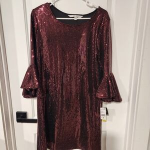 Sandra Darren Red and Black Sequin Dress